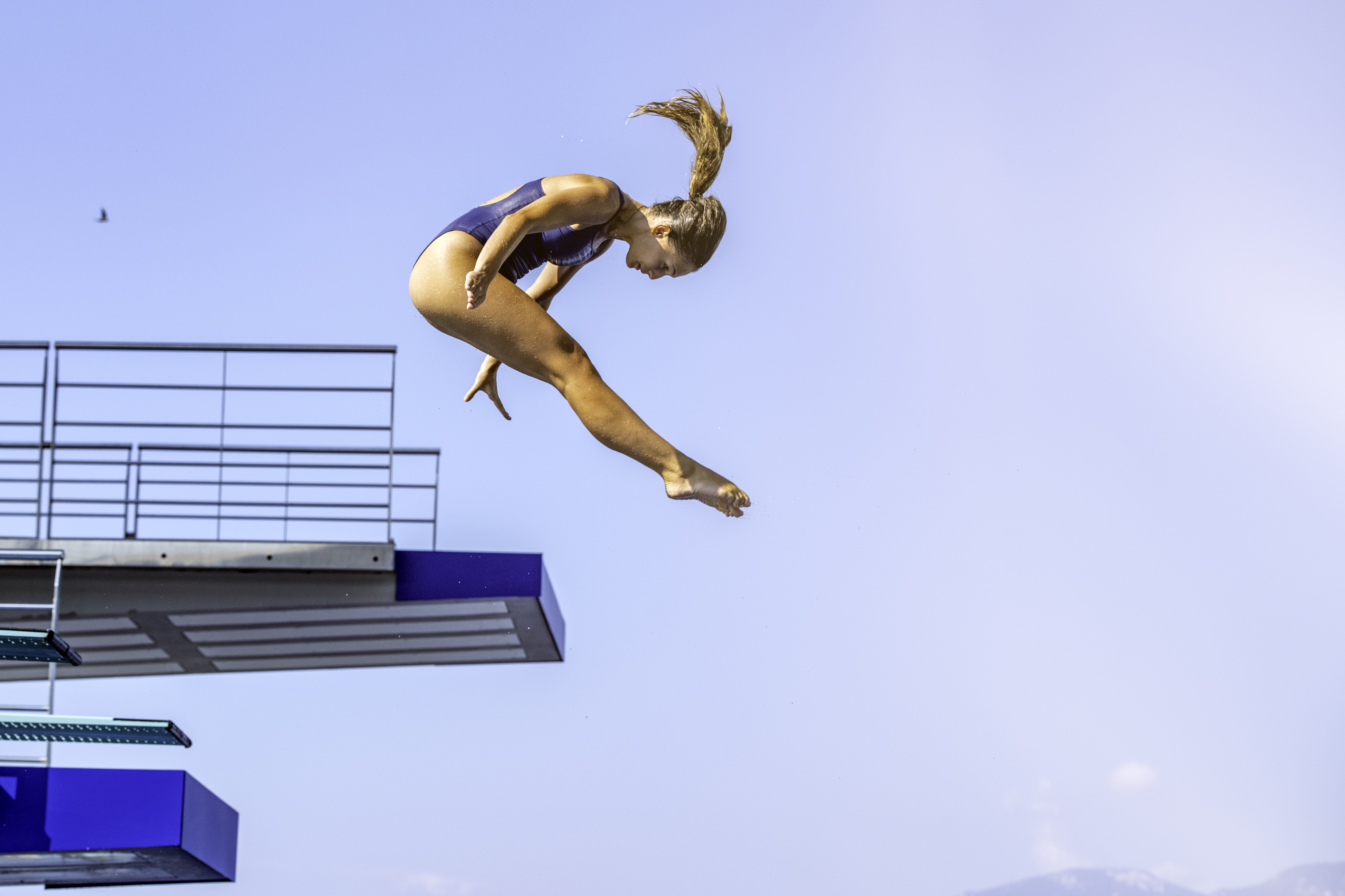 Female springboard diver jump